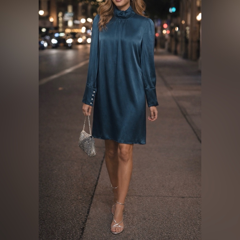 Elegant Teal Satin Dress